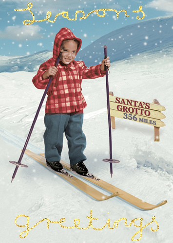 Skiing Boy Pack of 5 Christmas Greeting Cards by Max Hernn - Click Image to Close